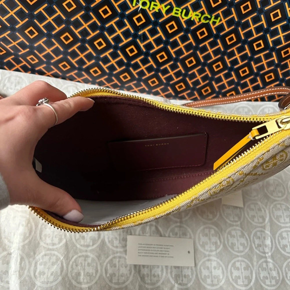 Tory Burch T Monogram Jacquard Mini Hobo Bag Crossbody Shoulder Bag Goldfinch - Picture 7 of 12